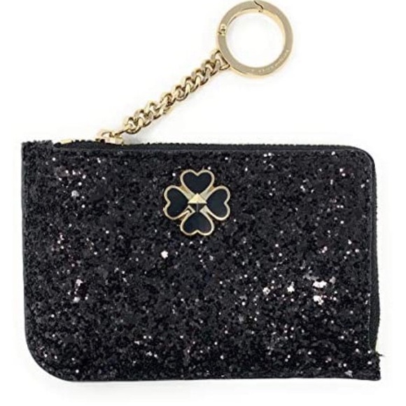 🆕KATE SPADE ♠️ - NWT - BLACK SPARKLE GLITTER CARD HOLDER WALLET KEYCHAIN / FOB - Picture 5 of 11